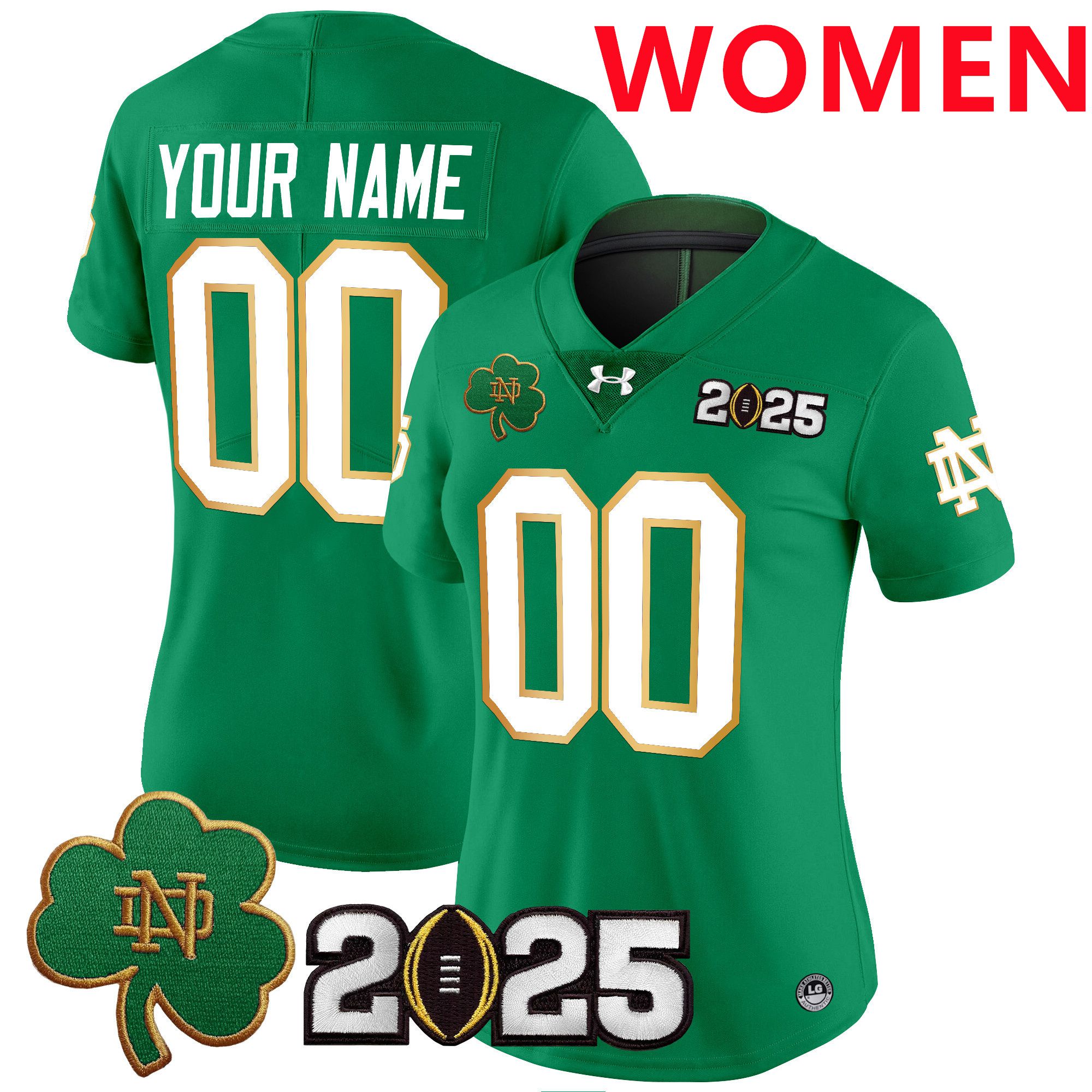 Women Notre Dame Fighting Irish Green 2025 CFP Final Patch Vapor Limited Custom NCAA Jersey